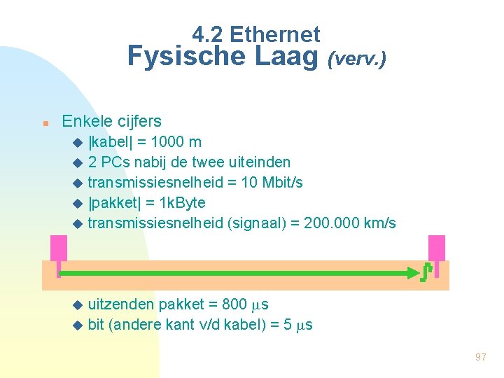 4. 2 Ethernet Fysische Laag (verv. ) n Enkele cijfers |kabel| = 1000 m