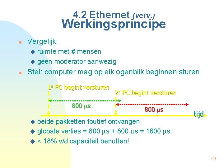 4. 2 Ethernet (verv. ) Werkingsprincipe n Vergelijk: ruimte met # mensen u geen