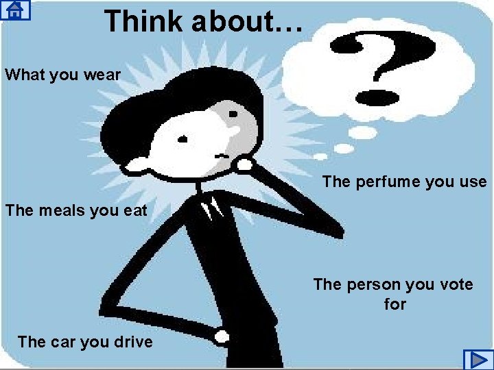 Think about… What you wear The perfume you use The meals you eat The