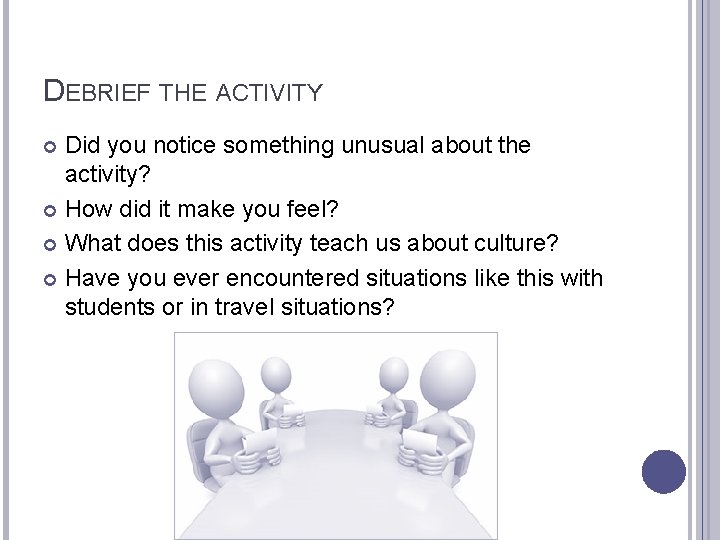 DEBRIEF THE ACTIVITY Did you notice something unusual about the activity? How did it