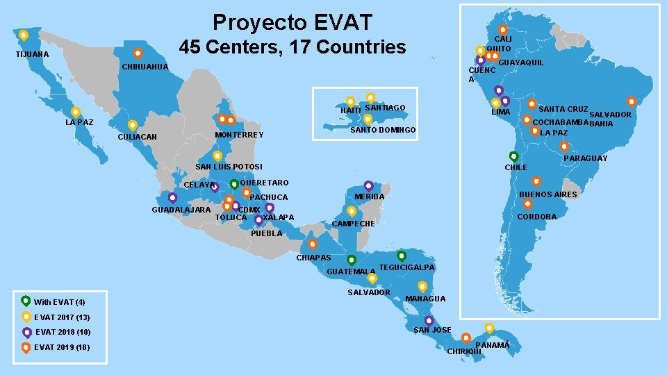 Proyecto EVAT CALI QUITO 45 Centers, 17 Countries TIJUANA CHIHUAHUA CUENC A HAITI SANTIAGO