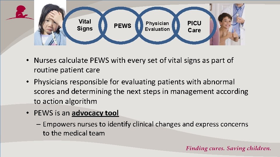 Vital Signs PEWS Physician Evaluation PICU Care • Nurses calculate PEWS with every set