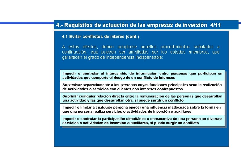 4. - Requisitos de actuación de las empresas de inversión 4/11 4. 1 Evitar