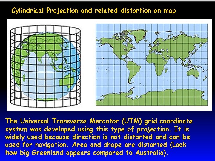 Cylindrical Projection and related distortion on map The Universal Transverse Mercator (UTM) grid coordinate