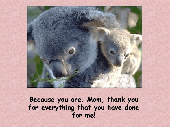 Because you are. Mom, thank you for everything that you have done for me!