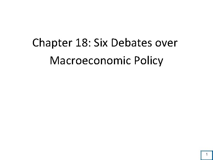 Chapter 18: Six Debates over Macroeconomic Policy 1 