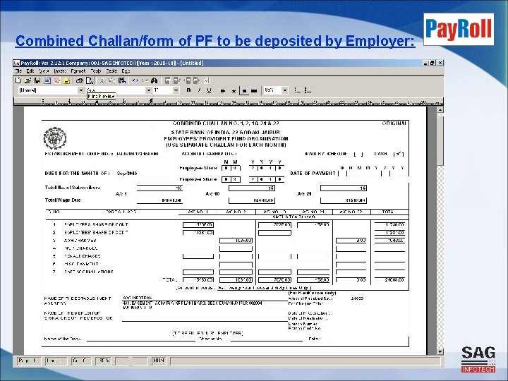 Combined Challan/form of PF to be deposited by Employer: 
