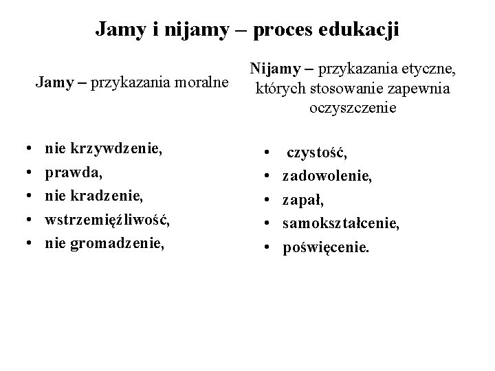 Jamy i nijamy – proces edukacji Jamy – przykazania moralne • • • nie