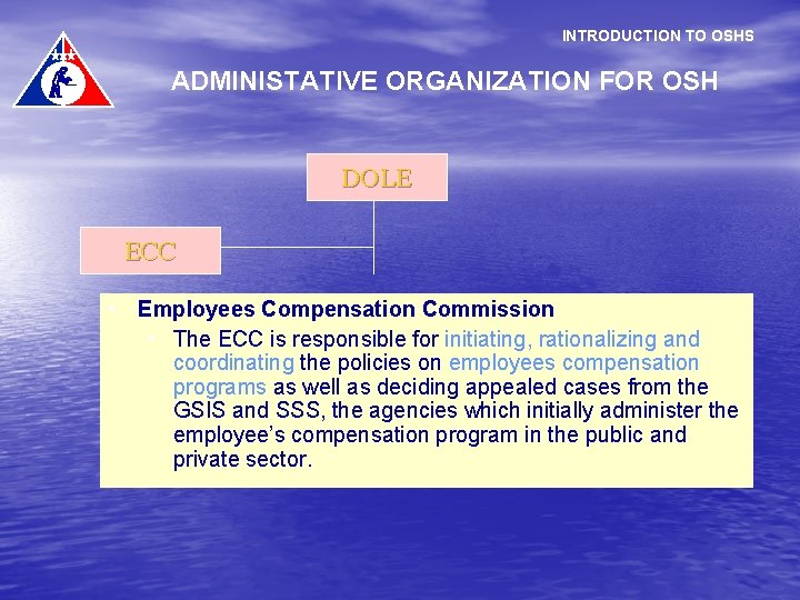 INTRODUCTION TO OSHS ADMINISTATIVE ORGANIZATION FOR OSH DOLE ECC • Employees Compensation Commission •