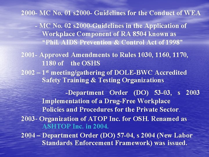 2000 - MC No. 01 s 2000 - Guidelines for the Conduct of WEA