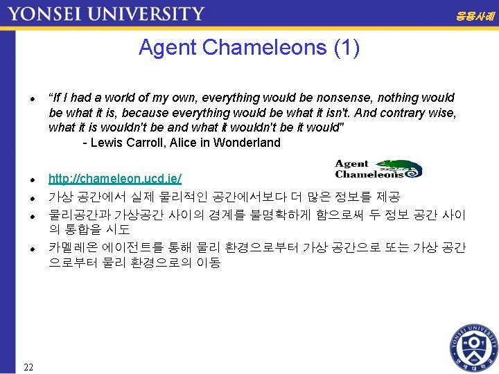 응용사례 Agent Chameleons (1) 22 “If I had a world of my own, everything