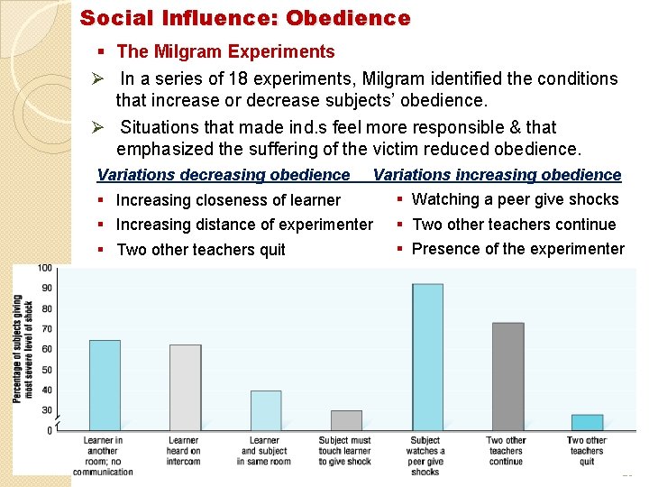 Social Influence: Obedience § The Milgram Experiments Ø In a series of 18 experiments,