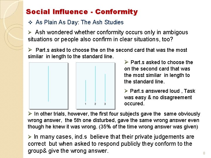 Social Influence - Conformity v As Plain As Day: The Ash Studies Ø Ash