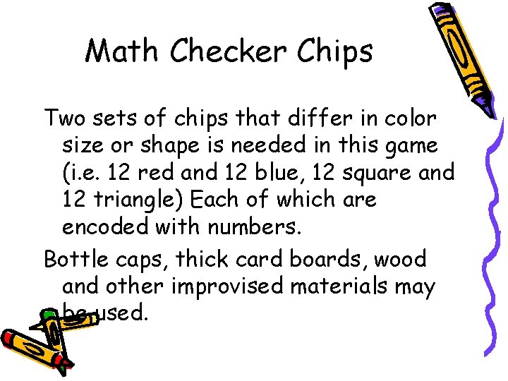Math Checker Chips Two sets of chips that differ in color size or shape
