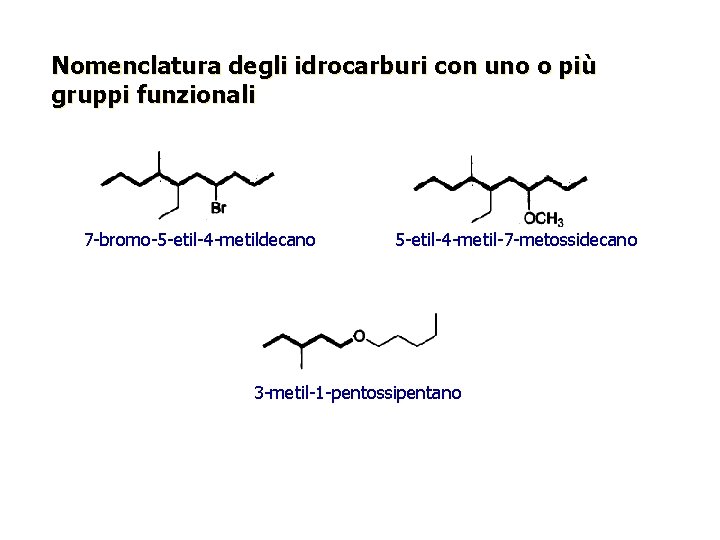 Nomenclatura degli idrocarburi con uno o più gruppi funzionali 7 -bromo-5 -etil-4 -metildecano 5