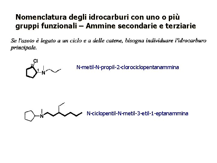 Nomenclatura degli idrocarburi con uno o più gruppi funzionali – Ammine secondarie e terziarie