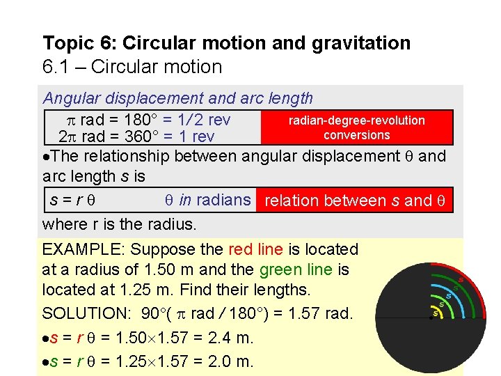 Topic 6: Circular motion and gravitation 6. 1 – Circular motion Angular displacement and