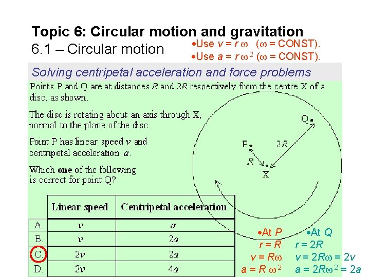 Topic 6: Circular motion and gravitation Use v = r ( = CONST). 6.