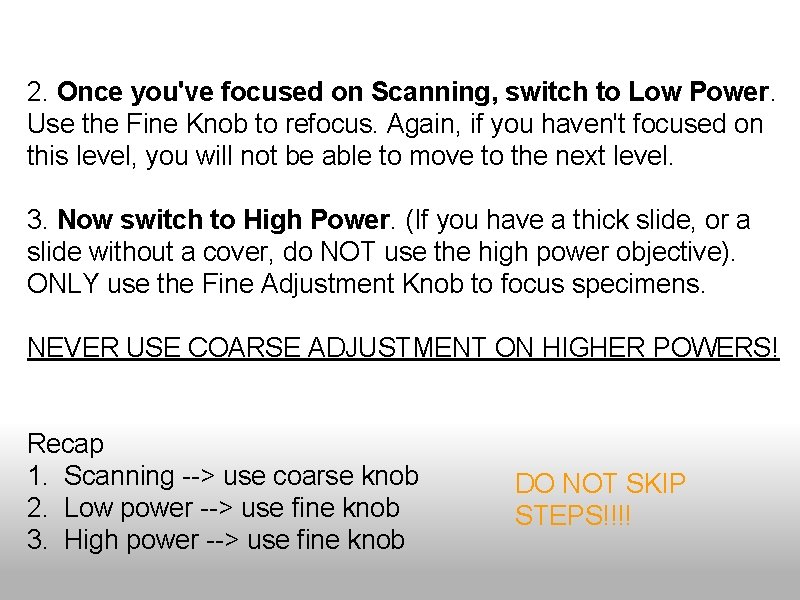 2. Once you've focused on Scanning, switch to Low Power. Use the Fine Knob