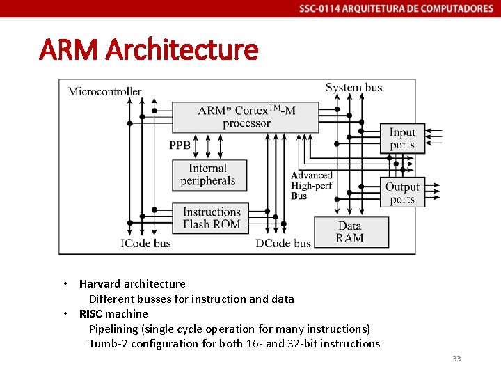 ARM Architecture • Harvard architecture Different busses for instruction and data • RISC machine