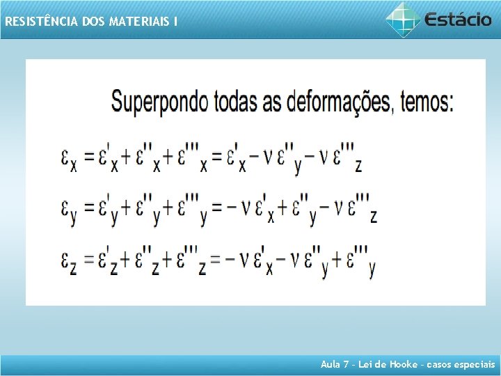 RESISTÊNCIA DOS MATERIAIS I Aula 7 – Lei de Hooke – casos especiais 