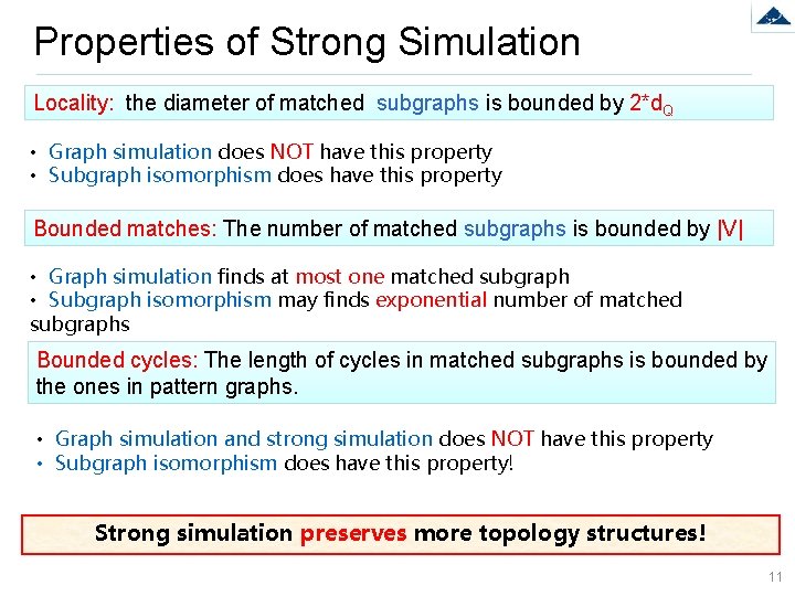 Properties of Strong Simulation Locality: the diameter of matched subgraphs is bounded by 2*d.