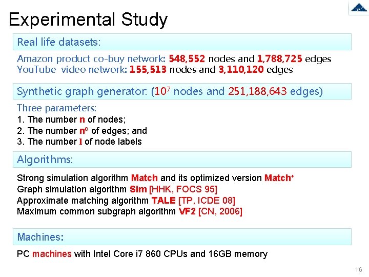 Experimental Study Real life datasets: Amazon product co-buy network: 548, 552 nodes and 1,