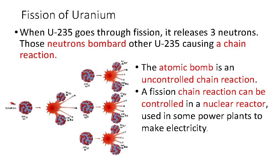 Fission of Uranium • When U-235 goes through fission, it releases 3 neutrons. Those