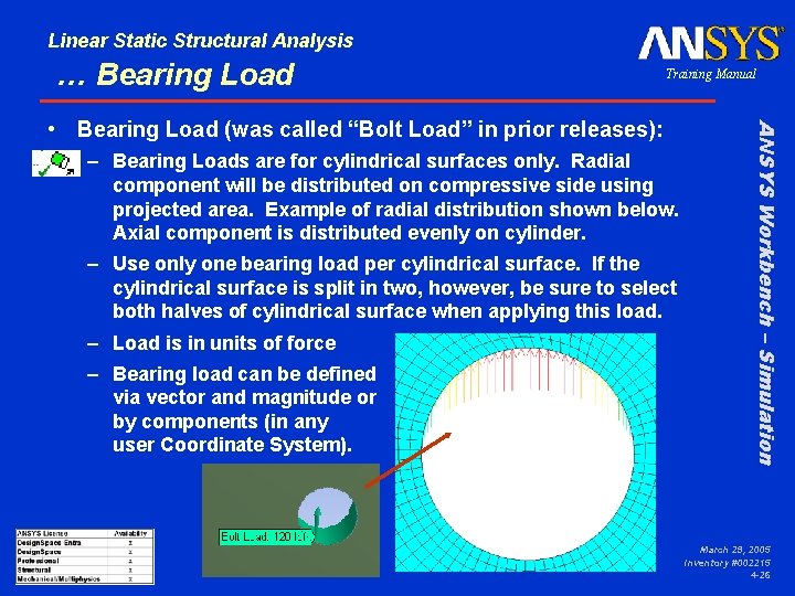 Linear Static Structural Analysis … Bearing Load Training Manual – Bearing Loads are for