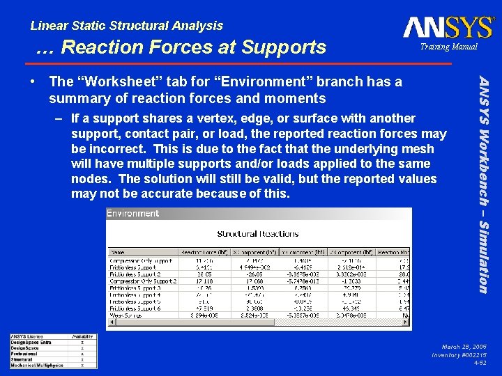 Linear Static Structural Analysis … Reaction Forces at Supports Training Manual – If a