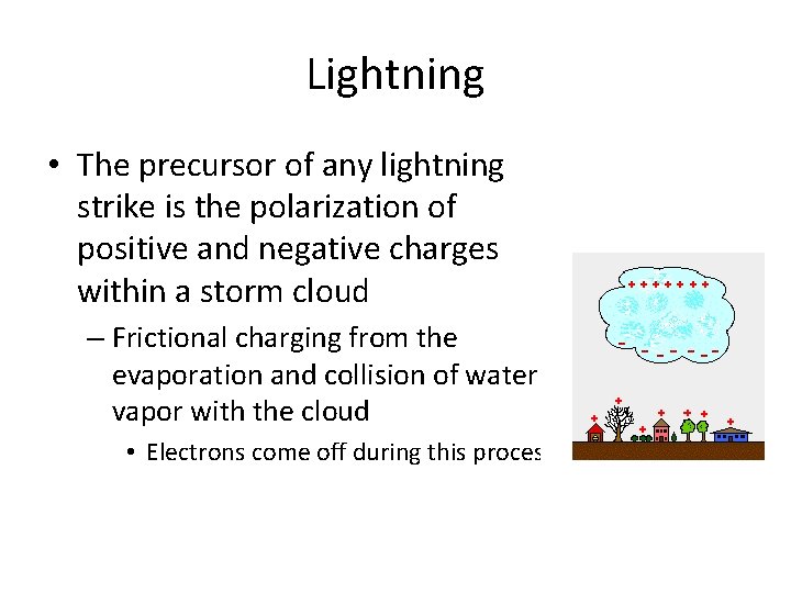 Lightning • The precursor of any lightning strike is the polarization of positive and