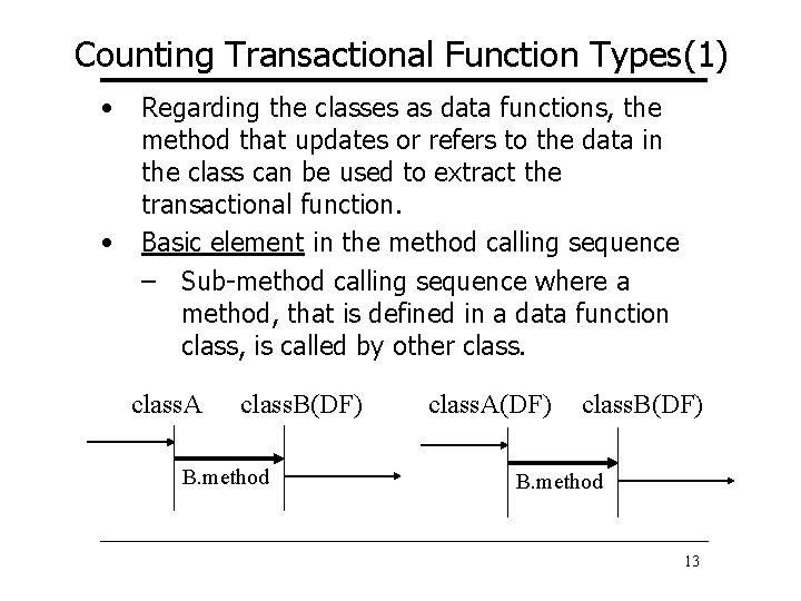 Counting Transactional Function Types(1) • • Regarding the classes as data functions, the method