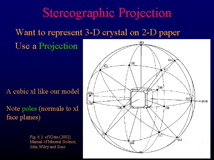 Stereographic Projection Want to represent 3 -D crystal on 2 -D paper Use a