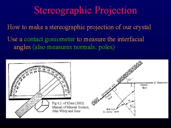 Stereographic Projection How to make a stereographic projection of our crystal Use a contact