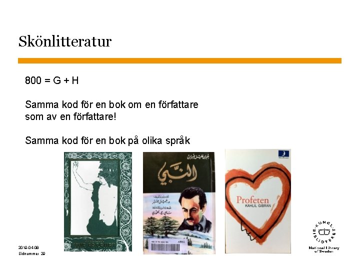 Skönlitteratur 800 = G + H Samma kod för en bok om en författare