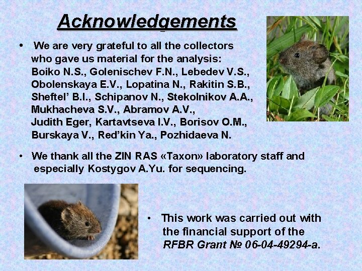 Acknowledgements • We are very grateful to all the collectors who gave us material