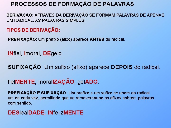 PROCESSOS DE FORMAÇÃO DE PALAVRAS DERIVAÇÃO: ATRAVÉS DA DERIVAÇÃO SE FORMAM PALAVRAS DE APENAS