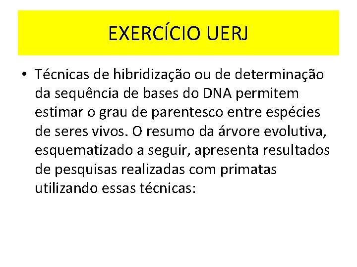 EXERCÍCIO UERJ • Técnicas de hibridização ou de determinação da sequência de bases do