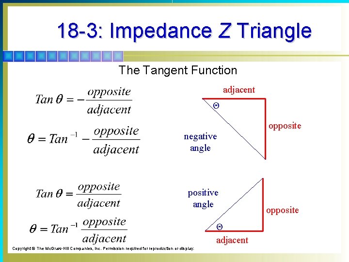 18 -3: Impedance Z Triangle The Tangent Function adjacent Θ negative angle positive angle