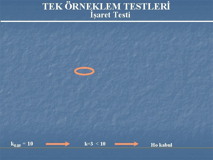 TEK ÖRNEKLEM TESTLERİ İşaret Testi k 0. 05 = 10 k=3 < 10 Ho TEK ÖRNEKLEM TESTLERİ İşaret Testi k 0. 05 = 10 k=3 < 10 Ho