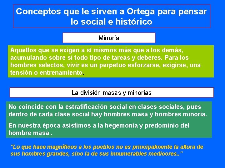 Conceptos que le sirven a Ortega para pensar lo social e histórico Minoría Aquellos Conceptos que le sirven a Ortega para pensar lo social e histórico Minoría Aquellos