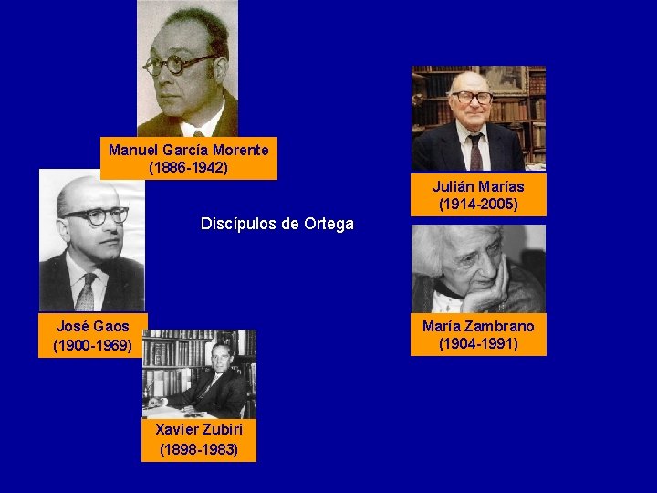 Manuel García Morente (1886 -1942) Julián Marías (1914 -2005) Discípulos de Ortega José Gaos Manuel García Morente (1886 -1942) Julián Marías (1914 -2005) Discípulos de Ortega José Gaos