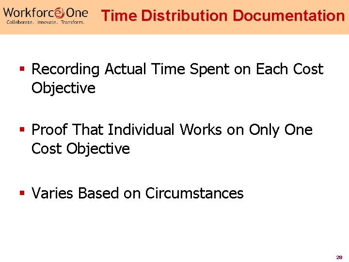 Time Distribution Documentation § Recording Actual Time Spent on Each Cost Objective § Proof