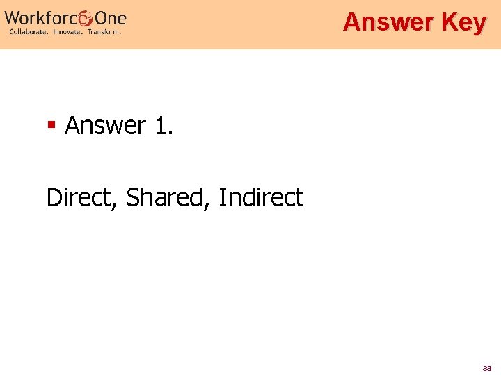 Answer Key § Answer 1. Direct, Shared, Indirect 33 