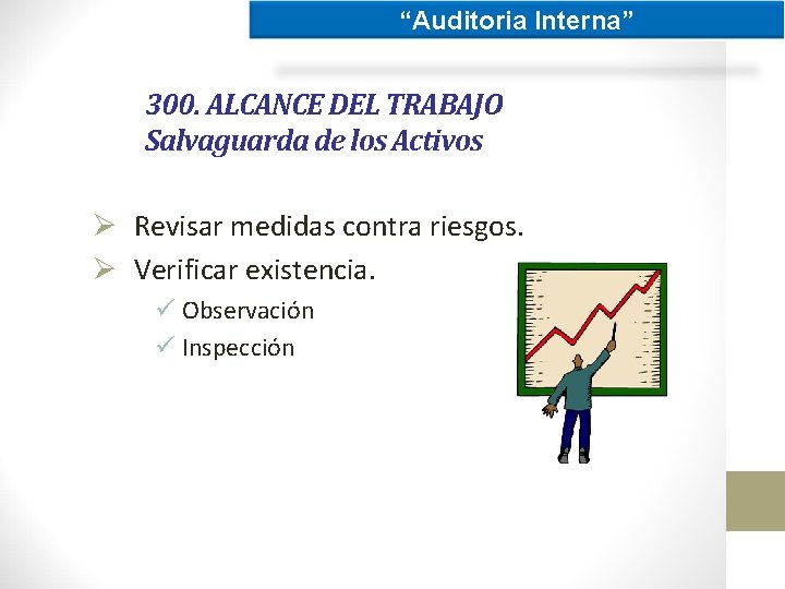 “Auditoria Interna” 300. ALCANCE DEL TRABAJO Salvaguarda de los Activos Ø Revisar medidas contra