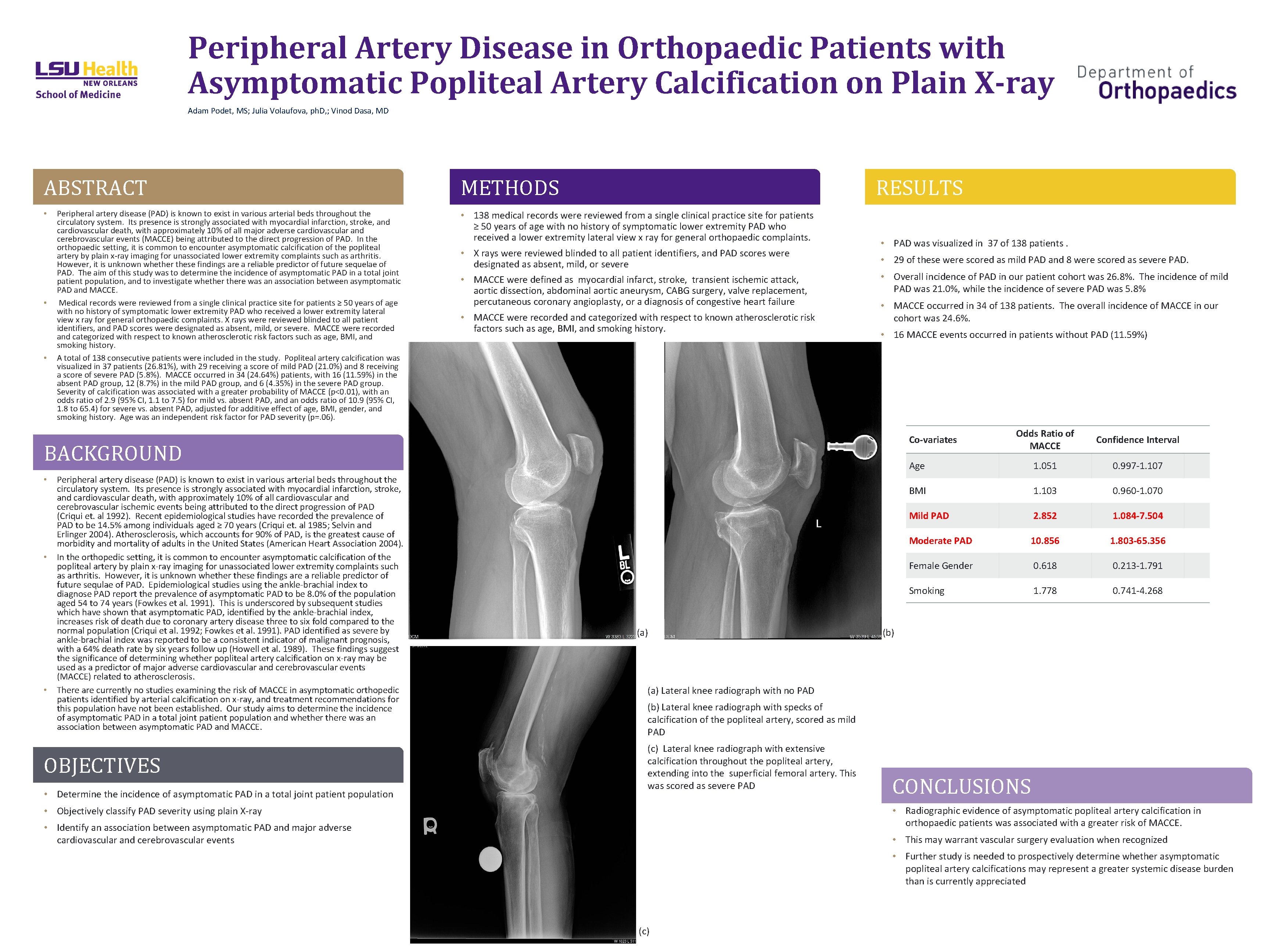 Peripheral Artery Disease in Orthopaedic Patients with Asymptomatic Popliteal Artery Calcification on Plain X-ray