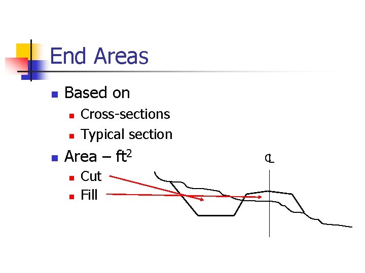 End Areas n Based on n Cross-sections Typical section Area – ft 2 n