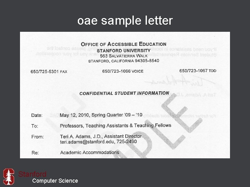 oae sample letter Stanford Computer Science 