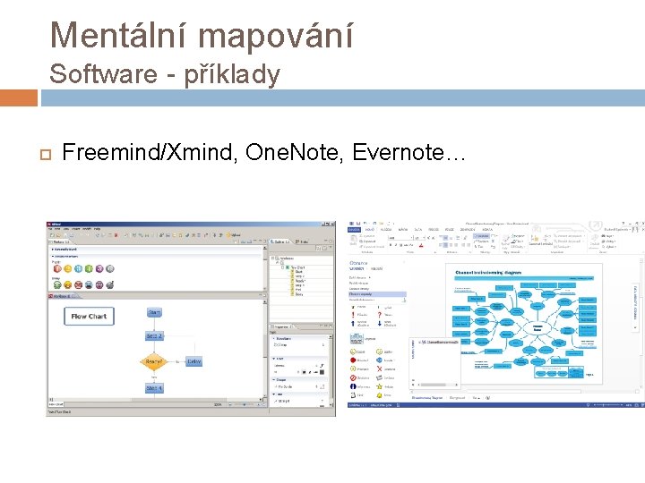 Mentální mapování Software - příklady Freemind/Xmind, One. Note, Evernote… 