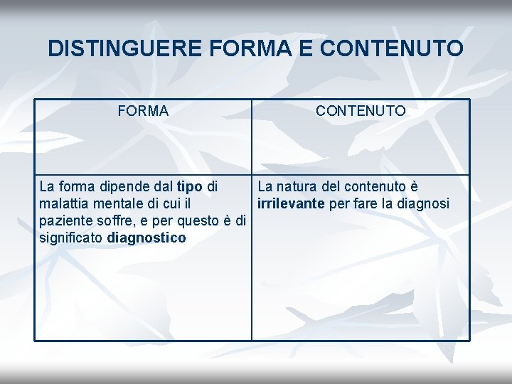 DISTINGUERE FORMA E CONTENUTO FORMA CONTENUTO La forma dipende dal tipo di La natura